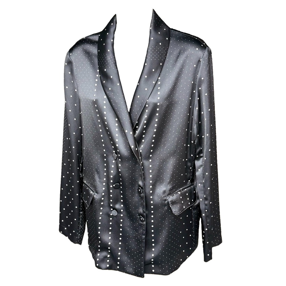 Victoria's Secret Satin‎ Jacquard Bed & Evening Black Polka Dot Blazer S  #964